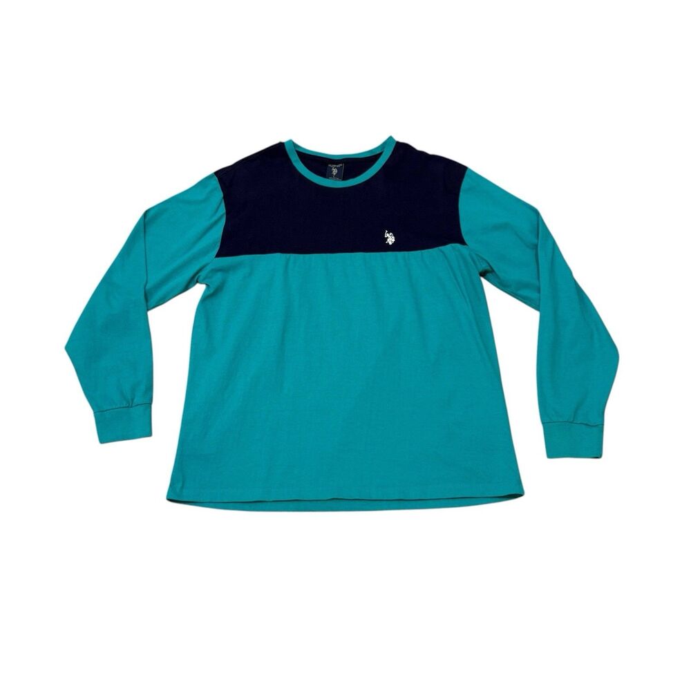 US POLO ASSN T-Shirt Mens Large Long Sleeve 100% Cotton Teal Blue